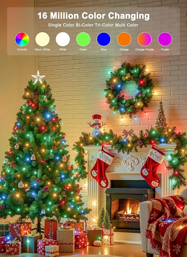 Minetom 82ft 250LED Color Changing Christmas Halloween Tree Lights, LED RGB String Twinkle Lights, 16 Milion Adjustable Colors Smart Fairy Lights with Remote & Timer for Xmas Tree Holiday Party