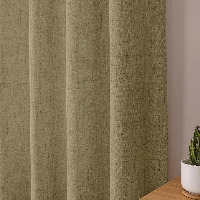 Tollpiz Linen Curtain Bedroom Rod Pocket Semi Sheer Curtains Burlap Light Filtering Thick Linen Drape for Living Room, 38 x 84 inches Long, Taupe, Set of 2 Panels