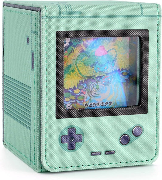 Retro Gaming Console MTG Deck Box - PU Leather Card Storage for 120 Sleeved Cards | Green with 2 Dividers