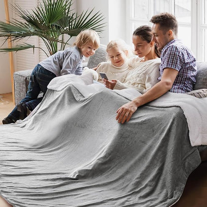 Bedsure GentleSoft Sherpa Fleece Oversized Cal King Blankets for Bed - Thick and Warm, Soft Fuzzy Plush Large Blanket for Winter, Light Grey, 112x98 Inches