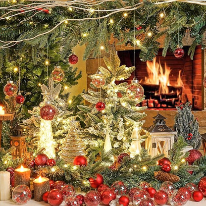 XmasExp 32ct Christmas Ball Ornaments Set -Red Clear Plastic Shatterproof Xmas Tree Ball Decorations Hanging Baubles for Holiday Decor
