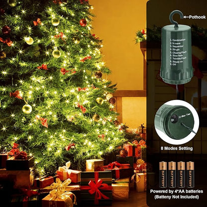 Christmas Light, 100 LED Battery Operated Christmas Lights with Timer for Indoor Outdoor Wreath Wedding Party Garden Home Decor, Waterproof, Warm White 39.5FT