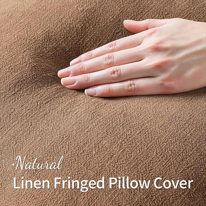 MIULEE Decorative Throw Pillow Covers Neutral Linen Fringe Throw Pillows Euro Shams Set of 2 Brown Boho Farmhouse Cushion Covers for Couch Sofa Bed Living Room Spring Home Decor 24x24 Inch