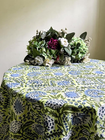 ATOSII Amara 100% Cotton Round Fall Tablecloth, Handblock Print Floral Table Cloth for Kitchen Dining Linen I Parties, Weddings, Christmas, Thanksgiving, Easter Grandmillennial Decor 60" Inches Round
