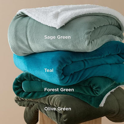 Bedsure GentleSoft Sherpa Fleece Blankets King Size for Bed - Thick and Warm, Soft Fuzzy Plush King Christmas Blanket for Winter, Forest Green, 108x90 Inches