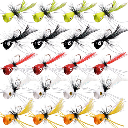 Fly Fishing Popper Lures Kit,Bass Poppers Flies Dry Fly Fishing Flies Panfish Bluegill Popper Bait Bug with Hooks for Freshwater