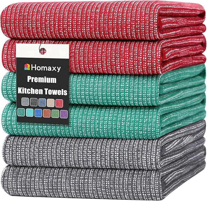 Homaxy Premium Kitchen Towels, Large Cotton Kitchen Hand Towels, Flat and Terry