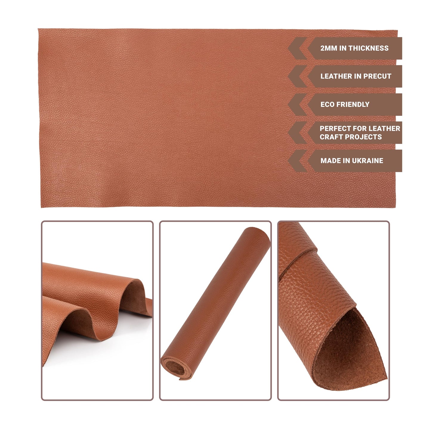 Shkira 24''X12'' Genuine Light Brown Dotted Leather Sheets for Hobby Workshops - Tooling Square - 2.0MM Thick Genuine Top Full Grain Oil Tan - Thick Leather Pieces