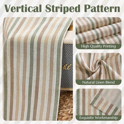 jinchan Colorful Striped Linen Kitchen Curtains 24 Inch Christmas Tier Curtains Farmhouse Modern Cafe Small Window Treatments Light Filtering Rod Pocket for Living Room Bathroom 2 Panels Multi Green