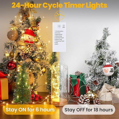 Mlambert LED Fairy Lights Battery Operated with Timer, Rechargeable Mini Twinkle Lights for Christmas Decor, Holiday Party, 32.8FT(16.4x2), Warm White