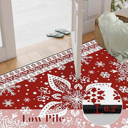 3' X 5' Christmas Rug Snowflake Area Rugs Washable for Indoor Entryway Dorm Laundry Holiday Decor Floor Mat Pad for Girls Kids Women Carpet Doormat