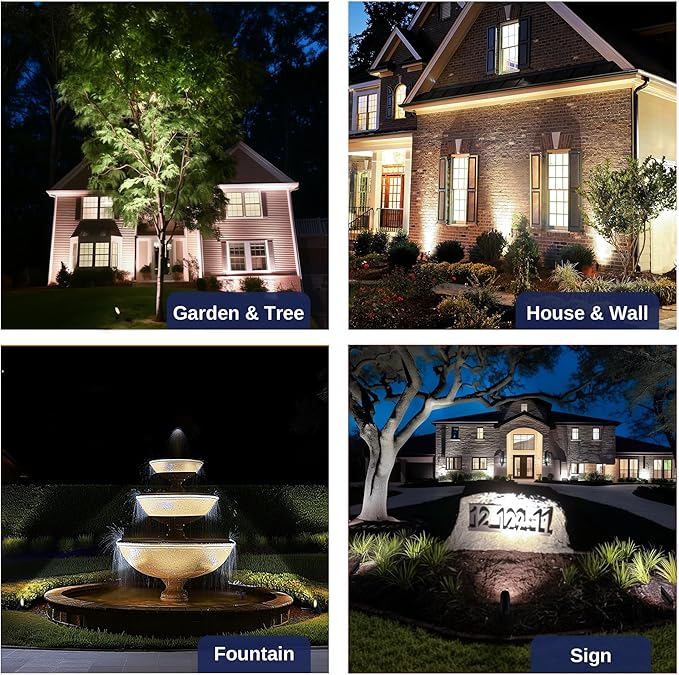 Gardenreet Die-Cast Brass Spot Light Outdoor - 12V Uplighting Waterproof, LED Low Voltage Landscape Lights Metal, Black for Fence Fountain with Daytime White MR16 Replaceable Bulbs (12 Pack)