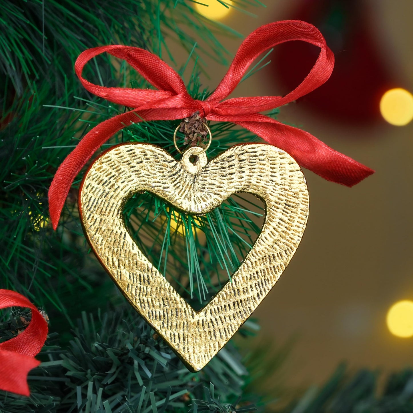 IndianShelf 12 Piece Golden Aluminum Christmas Tree Hanging Ornaments – Reindeer, Angel, Star, Snowflake, Heart & Tree Shapes for Holiday & Home Décor