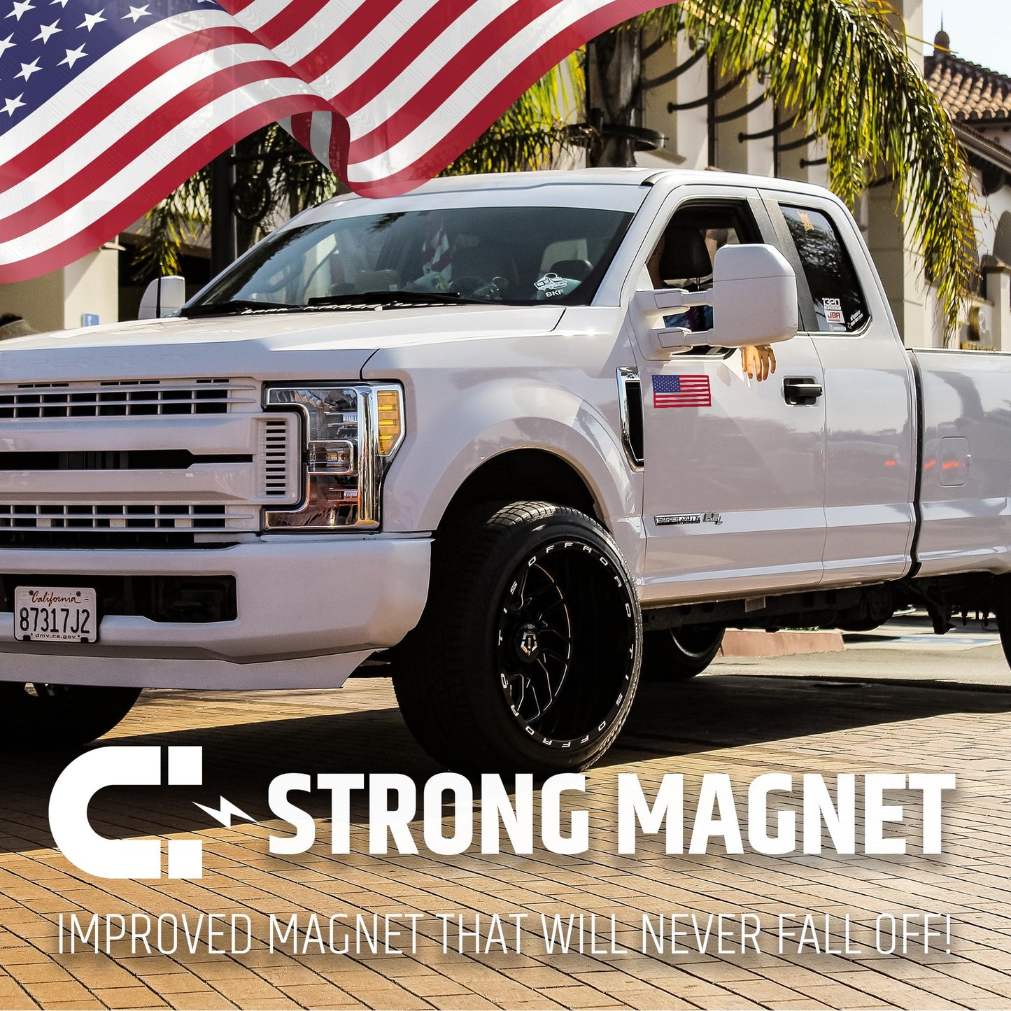 Premium American Flag Magnets for Trucks and Cars (3 Pack) + Bonus Reverse Design | Magnetic US Flags Cut-Out | Powerful Magnet - Will Never Fall Off Your Vehicle | Red & Blue | Not for Aluminum Cars