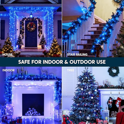 JOYIN 66FT Connectable Christmas String Lights Clear Wire, 8 Modes 200 LED Twinkle Fairy Lights for Indoor Outdoor, Christmas Tree, Classroom, Bedroom, Yard, Patio, Party Decor (Blue)