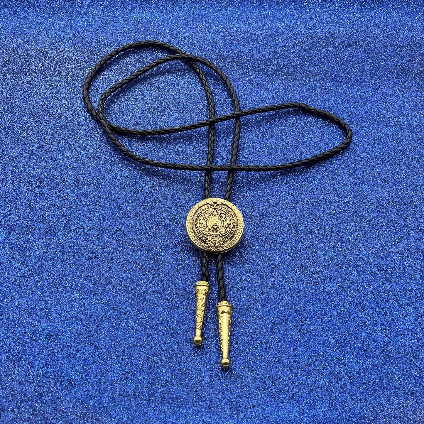 JPJZY BRBAM American Indian Style Western Cowboy Native American Bolo Tie Retro Solar Calendar Leather Necktie Gold