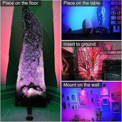 SUNVIE 6W RGBW Up Lights Indoor LED Spot Lights Indoor for Accent Lighting Color Changing Uplighting with Remote Control 120V 4.92FT Cord Spotlight Plug in with Stake for Plant Party Decor, 4 Pack