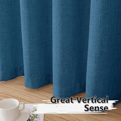 Tollpiz Short Linen Curtains Living Room Rod Pocket Semi Sheer Curtain Burlap Light Filtering Thick Linen Drapes for Bedroom, 54 x 54 inches Long, Classic Blue, Set of 2 Panels
