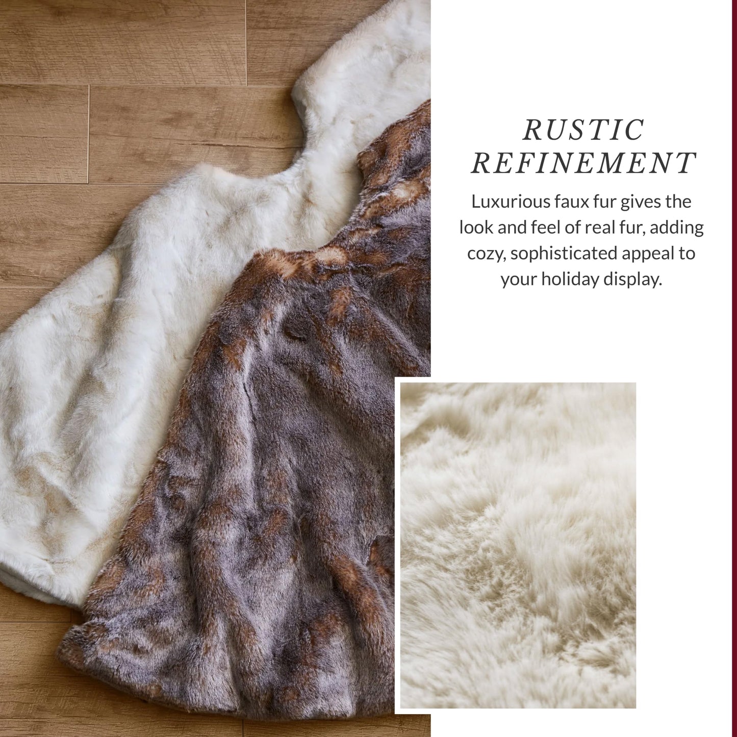 Balsam Hill Lodge Faux Fur Christmas Tree Skirt - Premium Rustic and Luxurious Fur Accents in Brown and Ivory for Tree Decor, Ivory, 60"