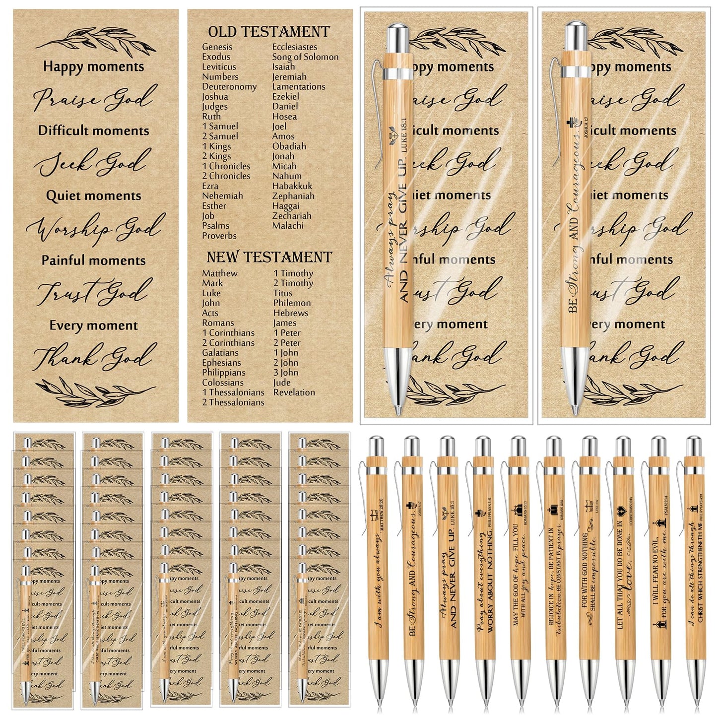 Spakon 100 Sets Fathers Day Gifts for Church Christian Pens Bulk Bible Verse Pen Religious Double Sided Emergency Numbers Bookmark for Men Women Sunday School