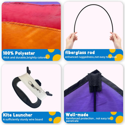 Colorful Diamond Kite, Fiberglass Frame for Kids & Adults Outdoor Fun