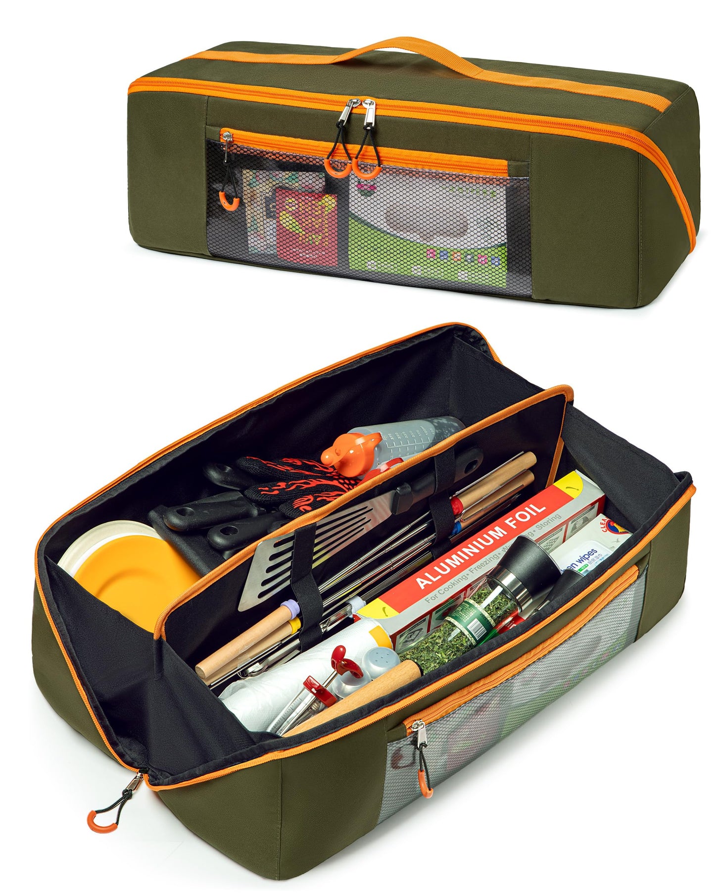Marscamd 22” Grill Tool Storage Bag with Dual Inner Compartments, Wide-Open Grill Utensil Storage Bag for Grill, Griddle and Barbecue Tools, Green (No Accessories)