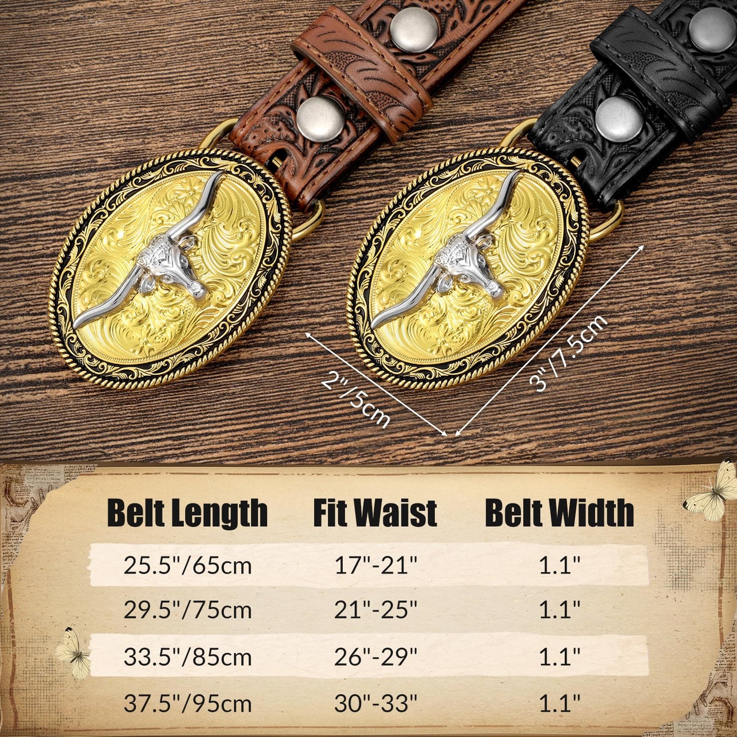 JKEEMI Kids Western Belt for Boys Girls, Embossed Genuine Leather Cowboy Cowgirl Belt for Jeans Pant Dresses Gift