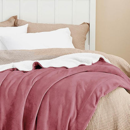 Bedsure GentleSoft Sherpa Fleece Blankets King Size for Bed - Thick and Warm Throw for Women, Soft Fuzzy Plush King Blanket for Winter, Dusty Rose, 108x90 Inches