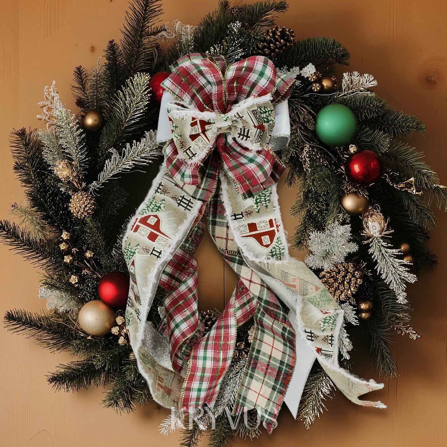 Kryvus Christmas Wired Ribbon, 2.5 Inch X 10 Yards, Natural Linen Christmas Ribbon with Snowy Edge for Wreaths, Gift Wrapping, Xms Tree Decorations & Holiday (Farmhouse)
