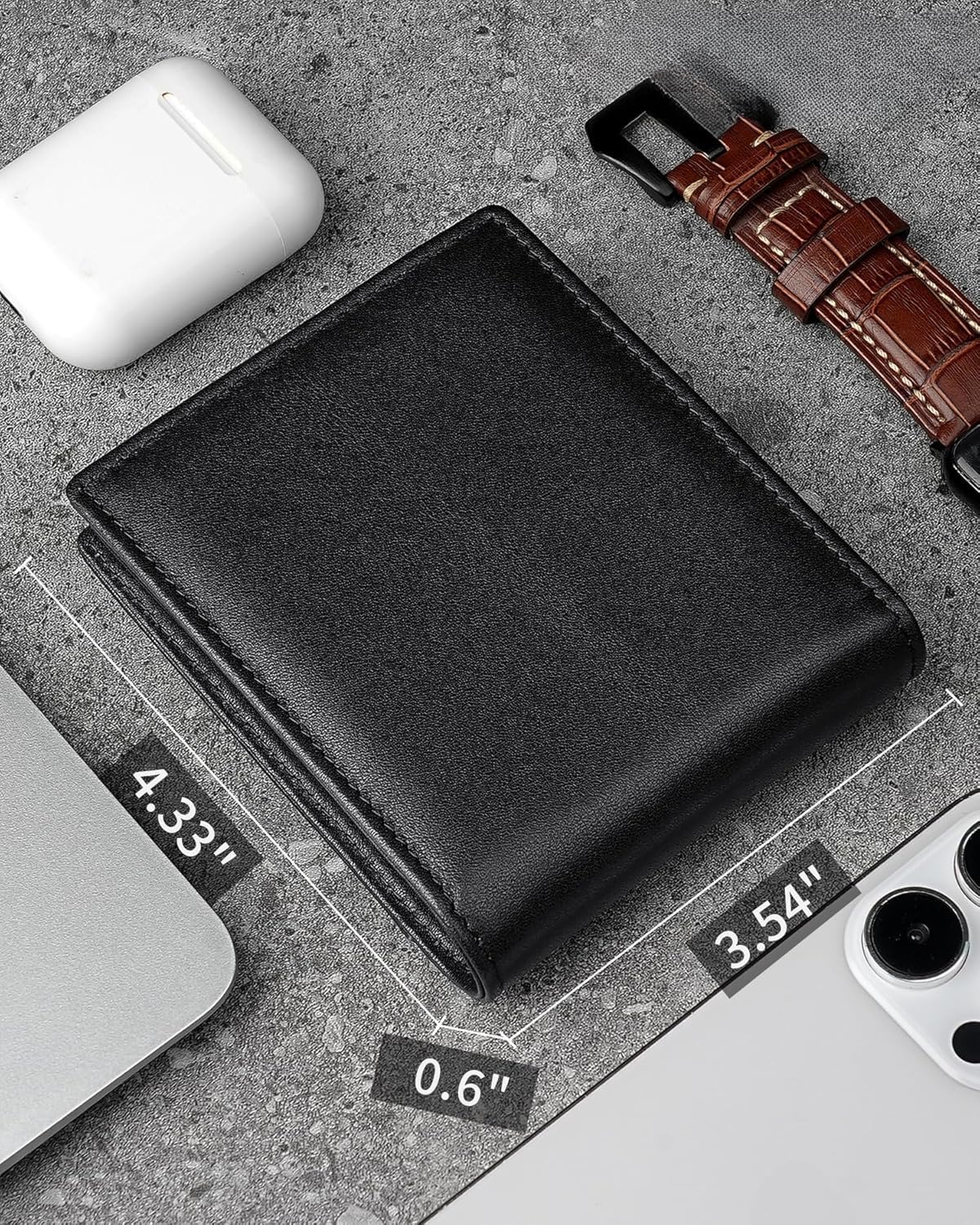 Plinvo Men's Genuine Leather Bifold Wallet RFID Blocking with 2 ID Windows 11 Card Slots 2 Cash Pockets & Gift Box (Black)