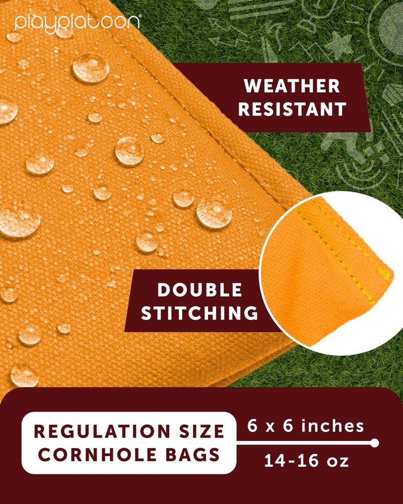 Play Platoon Weather Resistant Cornhole Bags - Set of 8 Regulation Corn Hole - Orange & Teal - Durable Duck Cloth Corn Hole for Tossing Game, Includes Tote Bag