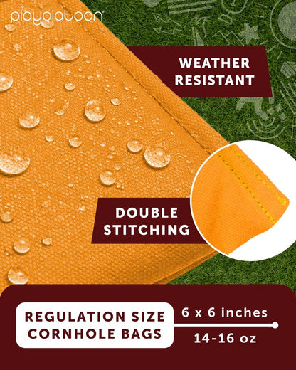 Play Platoon Weather Resistant Cornhole Bags - Set of 8 Regulation Corn Hole - Orange & Black - Durable Duck Cloth for Tossing Game, Includes Tote Bag