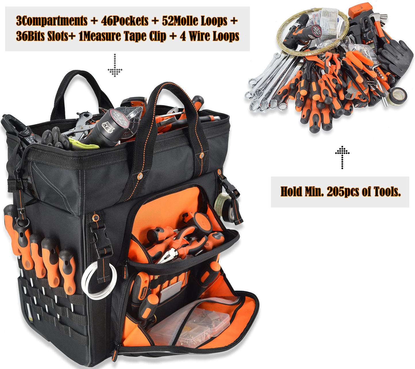 WELKINLAND 46Pockets-26" Rolling tool bag, Tools bag with wheels, Rolling tote bag, Tool tote, HVAC tools bags, Electrician tool bag, Tool bag organizer, Tool bags for men