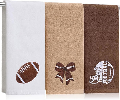 3 Pcs Football Hand Towels for Bathroom Bow Embroidered Bathroom Towels