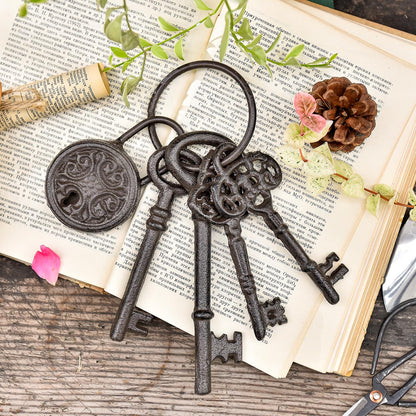 Sungmor Cast Iron Skeleton Keys - Antique Style Keyring Props, Pirate Treasure, Halloween Decor for Home Garden