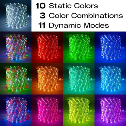 WYZworks 100ft 1152LEDs, 10 Color Changing Outside Rope Light 12-Modes w/Remote Controller, Outdoor ETL Certified Weatherproof Permanent 360 Degree Flexible Bend & Light Emitting Accent Lighting