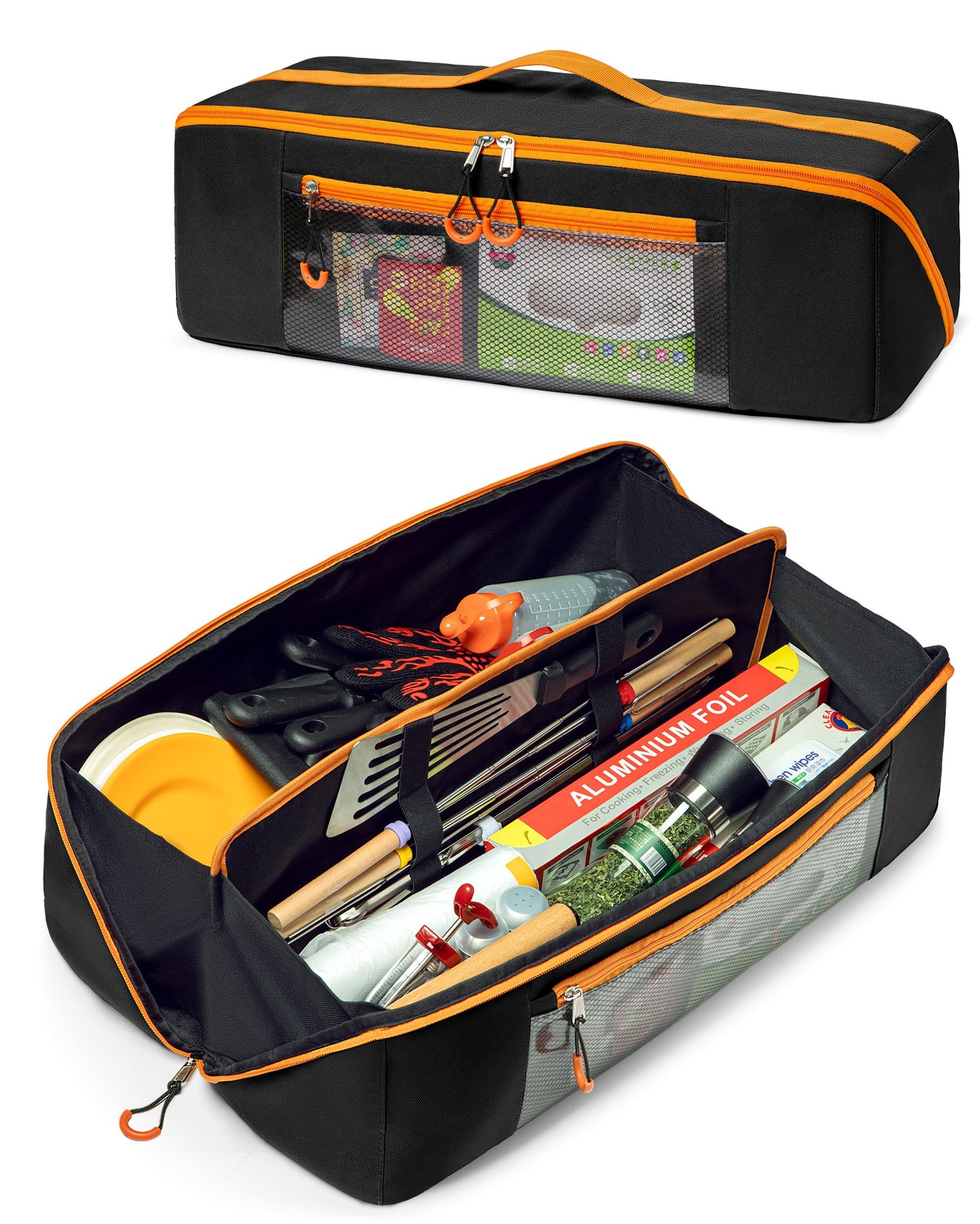 Marscamd 22” Grill Tool Storage Bag with Dual Inner Compartments, Wide-open Grill Utensil Storage Bag for Grill, Griddle and Barbecue Tools, Black (No Accessories)