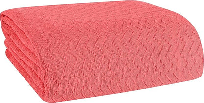 ELVANA HOME BELIZZI Home 100% Cotton Bed Blanket, Breathable Thermal Blanket Twin Size, Soft Chevron Thermal Blanket 60''x90'', Cotton Bed Blanket, Perfect for Layering Any Bed for All Season, Coral