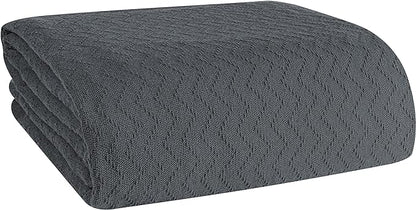 BELIZZI HOME 100% Cotton Bed Blanket, Breathable Thermal Blanket King Size, Soft Chevron 90''x102'', Perfect for Layering Any All Season, Charcoal Grey