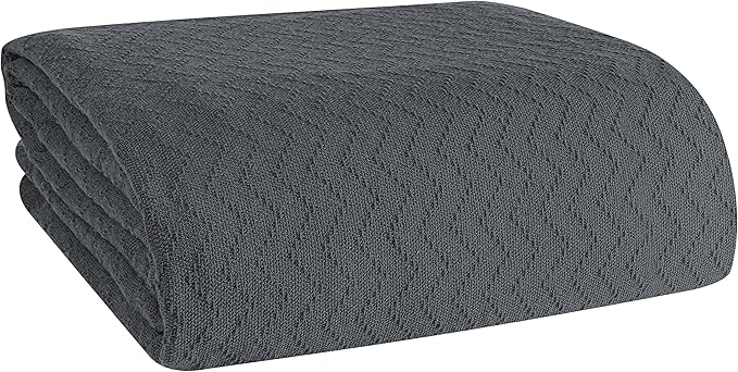 BELIZZI HOME 100% Cotton Bed Blanket, Breathable Thermal Blanket Twin Size, Soft Chevron 60 inch x90 , Perfect for Layering Any All Season, Charcoal Grey