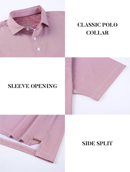 Esabel.C Mens Golf Shirts Print Moisture Wicking Short Sleeve Performance Dry Fit Stretch Active Polo Shirts for Men,Burgundy,XL