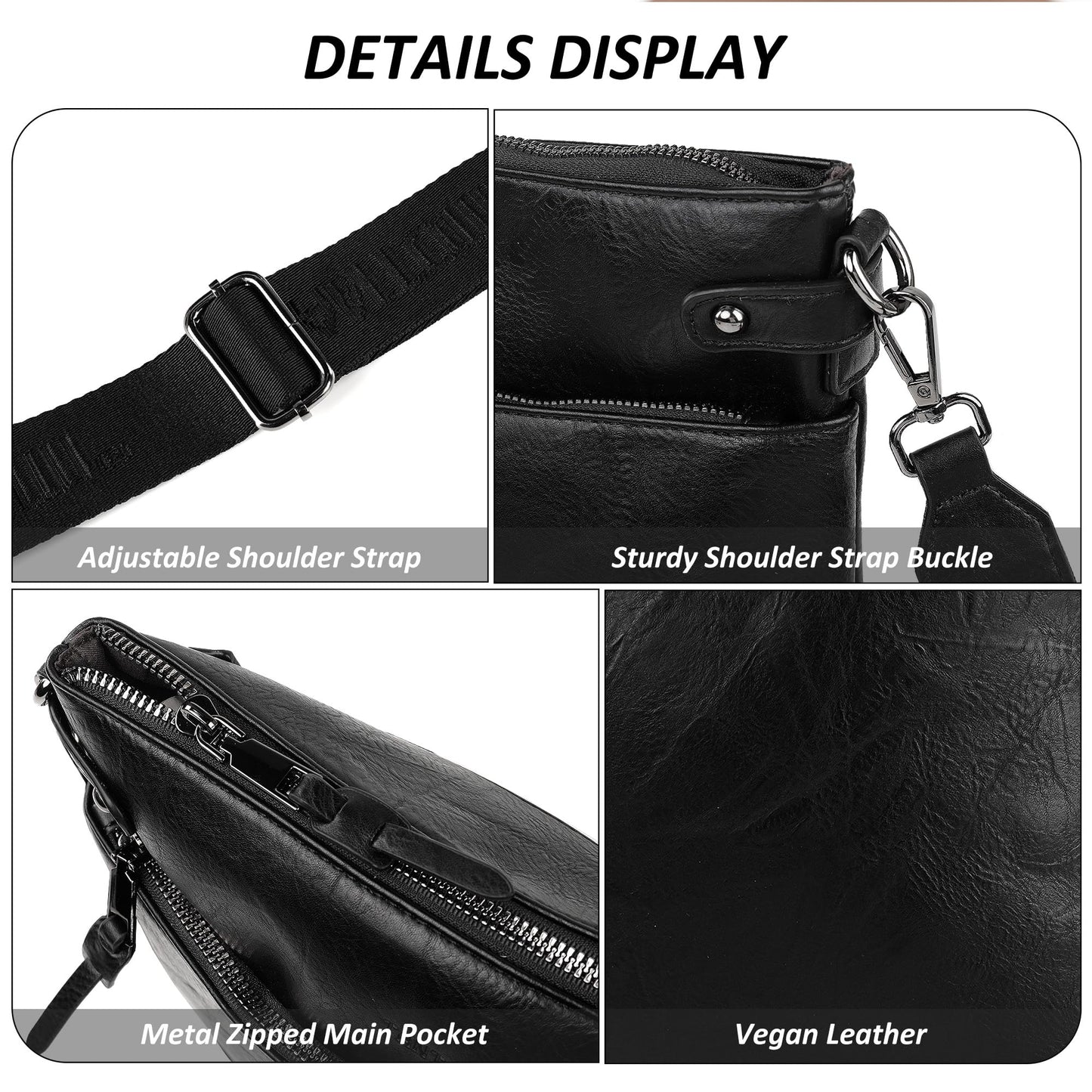 TANTOMI Crossbody Bags for Women, Vegan Leather Hobo Purse for Travel, Shoulder Handbags with Adjustable Wide Strap