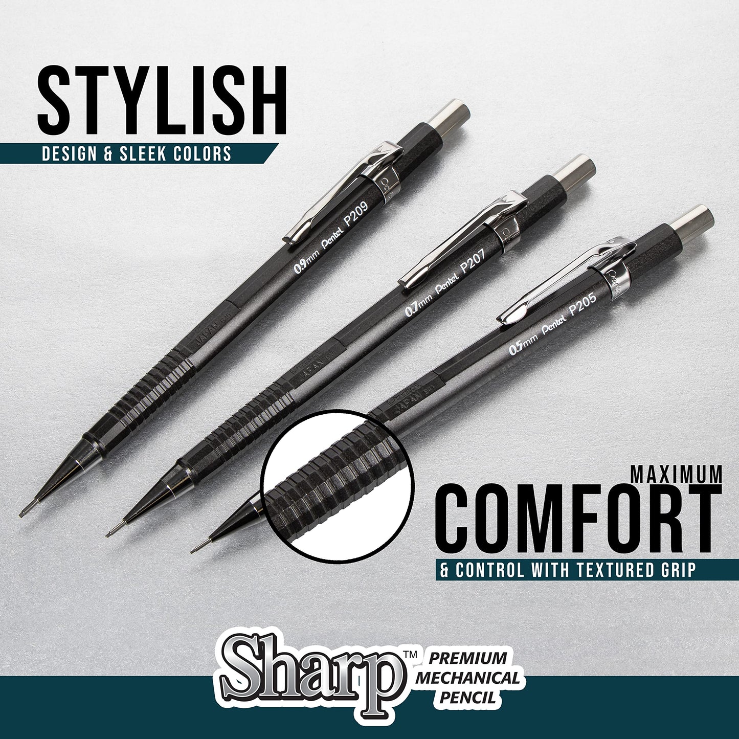 Pentel P209BP2K6 Sharp Mechanical Drafting Pencil, 0.9 mm, Yellow Barrel, 2/Pack