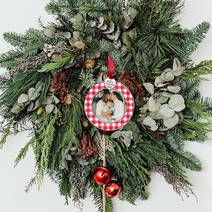GUOER 3PCS Christmas Tree Ornaments Set Picture Frame Ornament Holiday Keepsake Gift Home Decor Christmas Decorations Xmas Gifts Pendant with 2.5” Photo Frame Insert (Red White 2025)