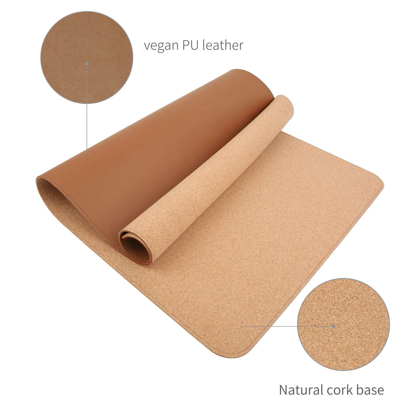 RENMTURE Dual-Sided Desk Pad, Natural Cork & PU Leather Large Mouse mats for Office and Home Work, Desk Protector Non-Slip, Waterproof, Easy Clean (Brown, 36"x17")