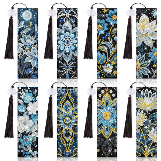 8 Pieces Mandala Diamond Art Bookmarks 5d Floral Beaded Bookmark Acrylic Tassel Bookmark for DIY Making Beginners Kids Adults Arts Craft Supplies (Flower)
