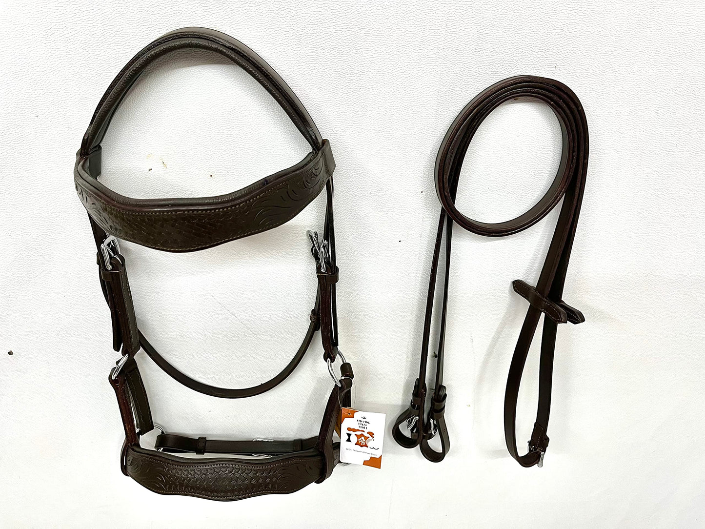 AMAZING HORSE STUFF Sidepull Bitless Bridle with Designer Hand Carving On Brow & Noseband Curved Shaped Brown (Full, Cob, Pony) (Pony)