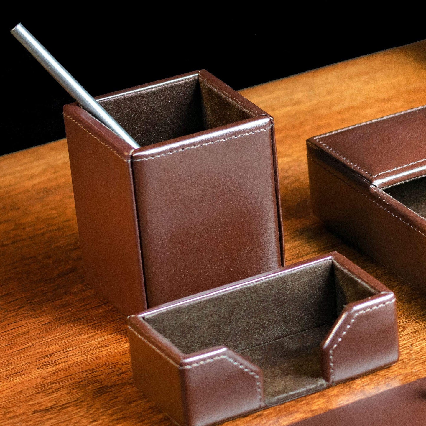 DACASSO Bonded Leather Pencil Cup - Luxury Cup Storage for Pens, Pencils, & Office Accessories - Elegant Pen Organizer & Executive Desk Decor - (Dark Brown)