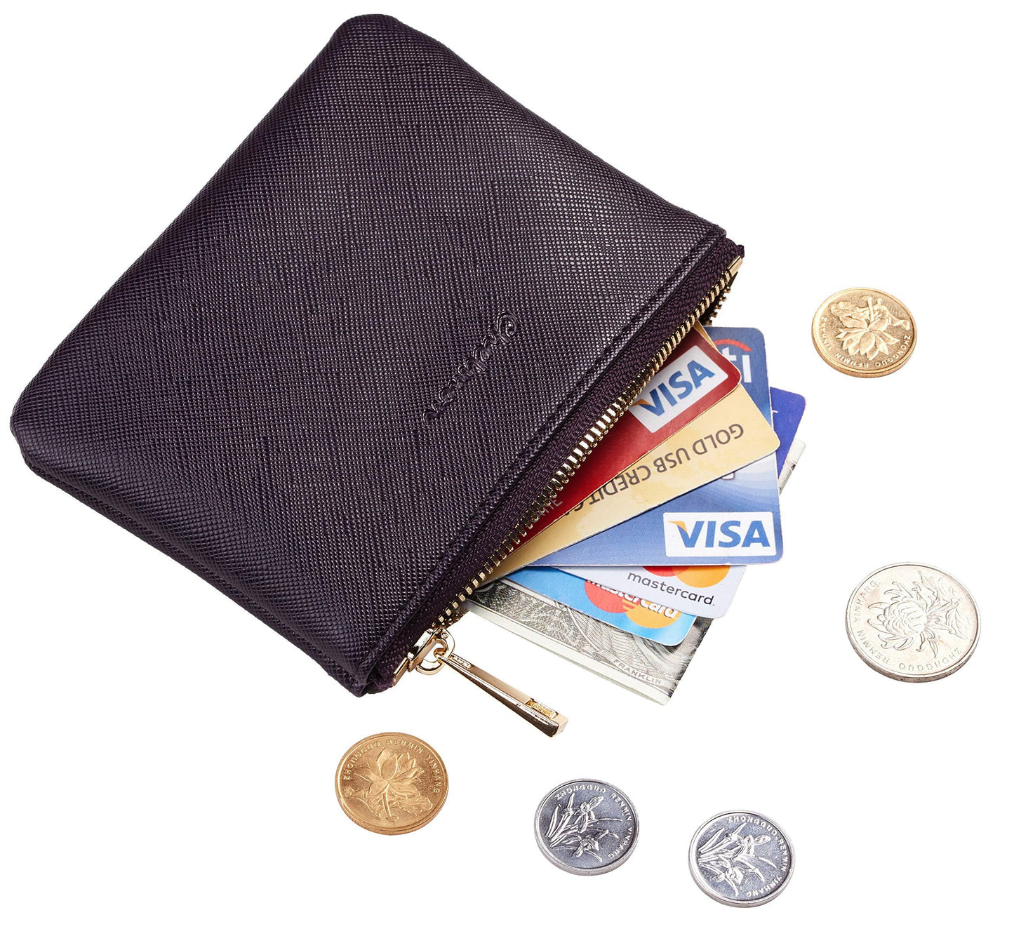 Chelmon Vegan Leather Coin Purse Pouch Change Purse With Zipper For Men Women (CH Steel Purple)