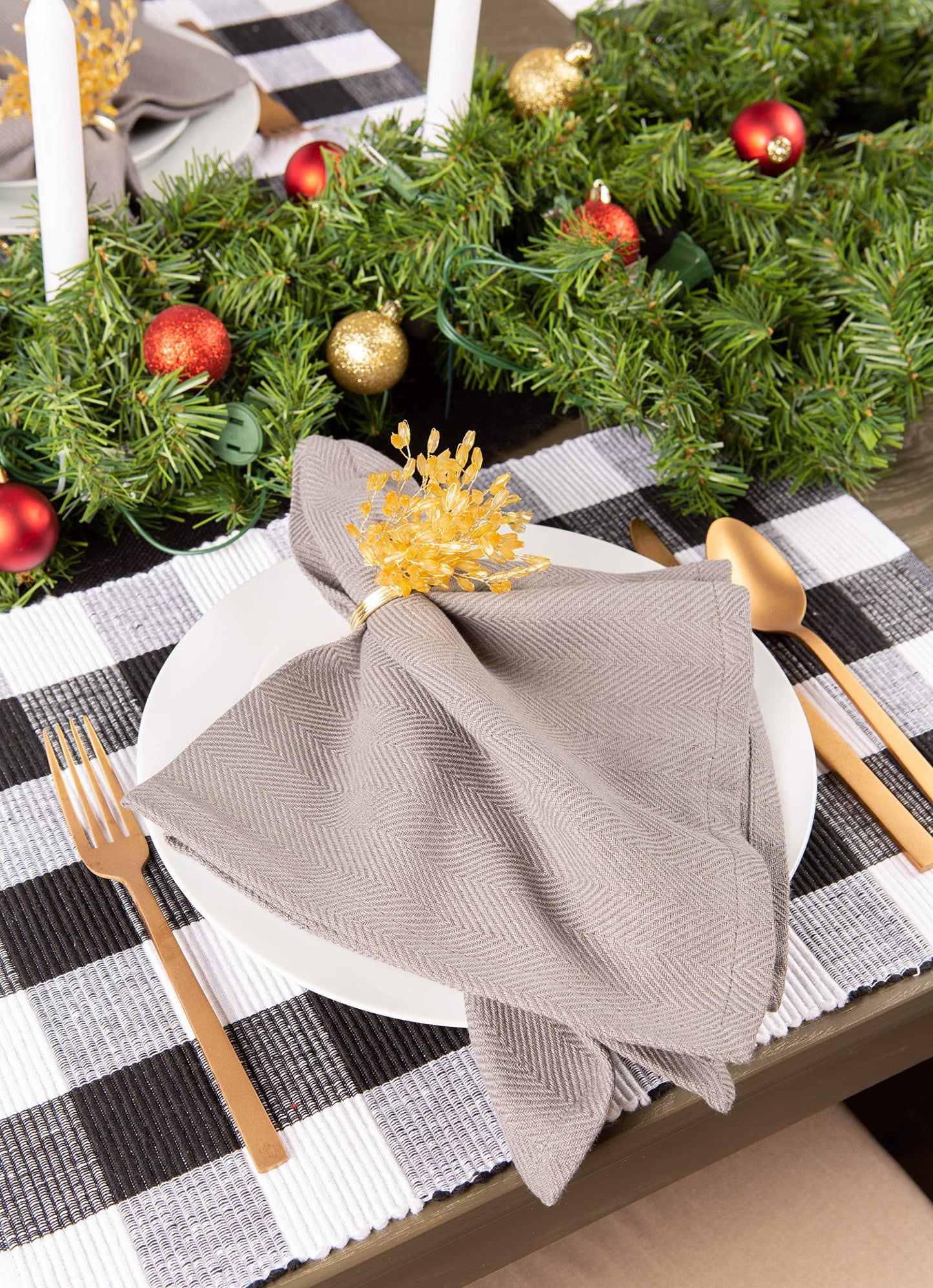 DII Buffalo Check Collection, Classic Farmhouse Tabletop Set, Placemat Set, 13x19, Black & White, 6 Piece